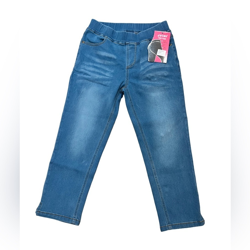 NWT-JVINI women’s denim capri Classic Jeans stretch pull on in classic blue sz S
